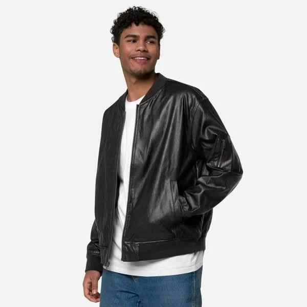 Faux Leather Bomber Jacket | Threadfast Apparel 395J